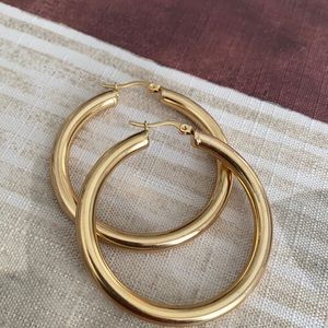 18K YELLOW GOLD ROUND 2" TUBE HOOP EARRINGS